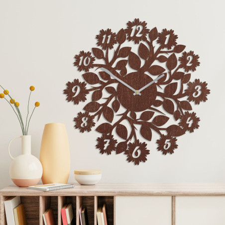 modern clock with numbers, flowers