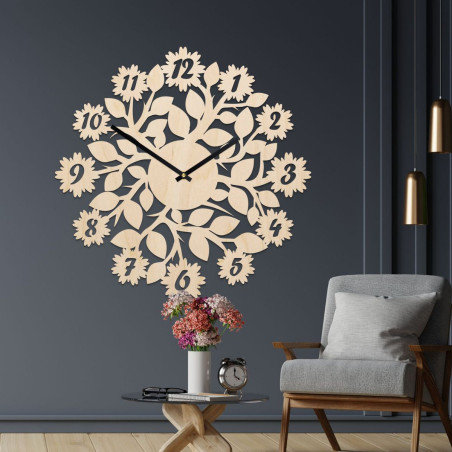 stylish clock with numbers, flowers