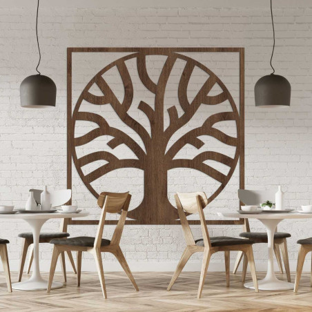 Aesthetically crafted wooden tree with symmetrical branches and an organic shape.