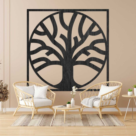 Wooden tree of life with a round shape and a square frame. Wooden tree of life with a round shape and a square frame.