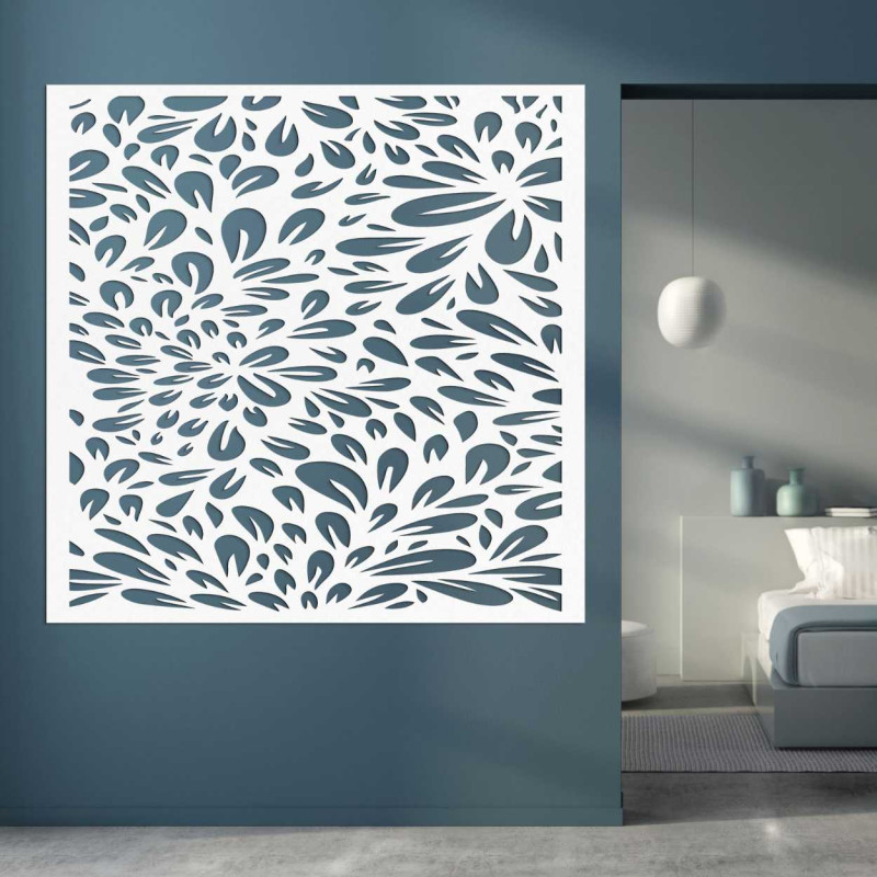 Elegant wooden wall decoration with a flourishing motif in a dynamic layout.