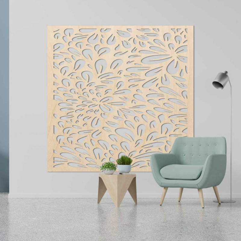 Wooden panel with a symmetrical cutout inspired by nature.