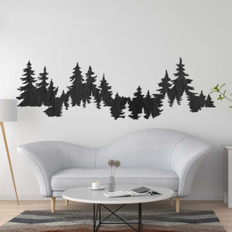 A modern space with natural wooden decoration in the shape of trees.