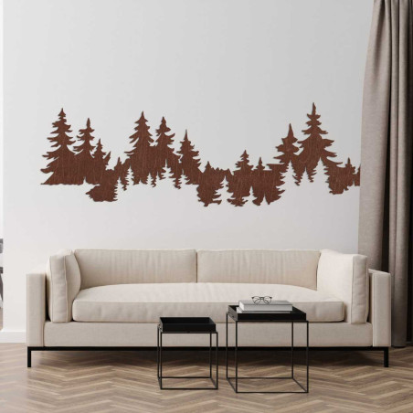 A naturally-themed decoration with a forest motif carved from wood.