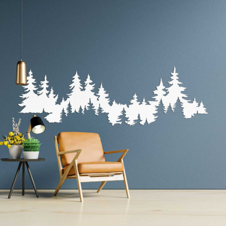 Interior with wooden decoration depicting a dense forest.