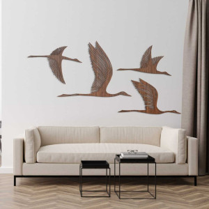 Minimalist wooden bird design mounted on interior wall 2