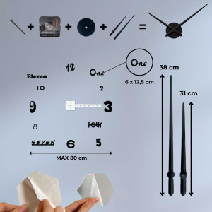 The image provides detailed information about the dimensions of the wall clock and its size.
