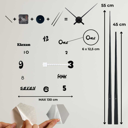 Visualization of the dimensions of a wall clock, showing the size of the dial and the length of the hands.
