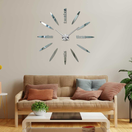 Designer 3D clock with oval markers and spatial inscriptions on the main points of the dial.