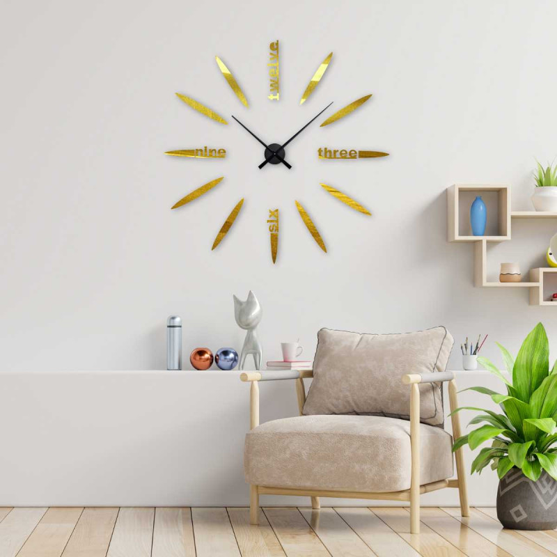 Wall clock with a three-dimensional effect and elegantly shaped hands.