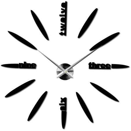 Designer 3D clock with oval markers and spatial inscriptions on the main points of the dial.