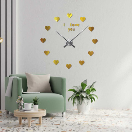 Decorative clock with a design full of hearts and a subtle romantic message in the middle.