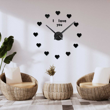 Square wall clock with a minimalist layout and a visual motif of love.