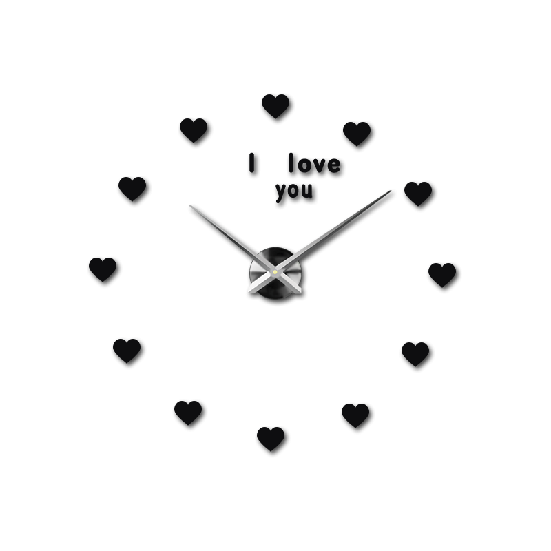 A unique wall clock with a heart motif and romantic text that dominates the entire design.
