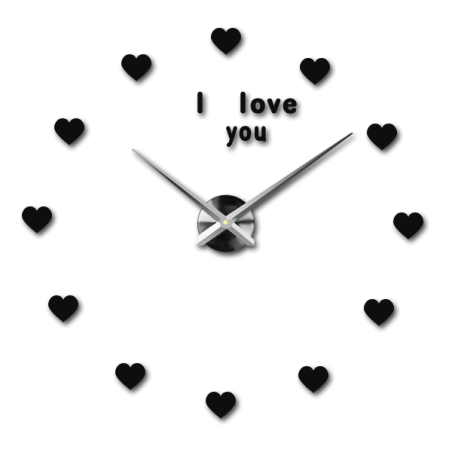 A unique wall clock with a heart motif and romantic text that dominates the entire design.