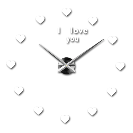 Detail of a watch face with hearts instead of classic time markers.