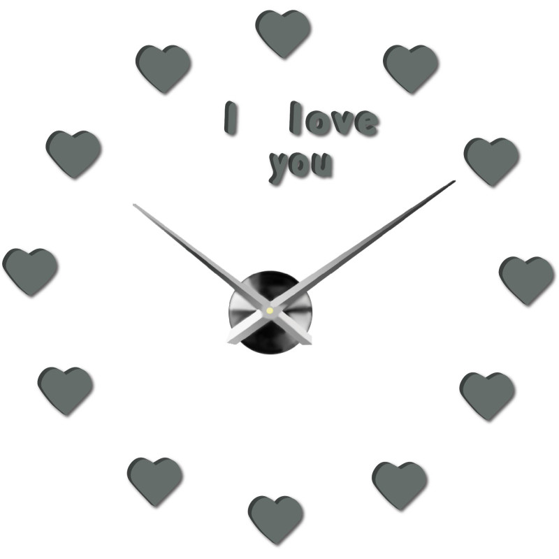 Square wall clock with a minimalist layout and a visual motif of love.