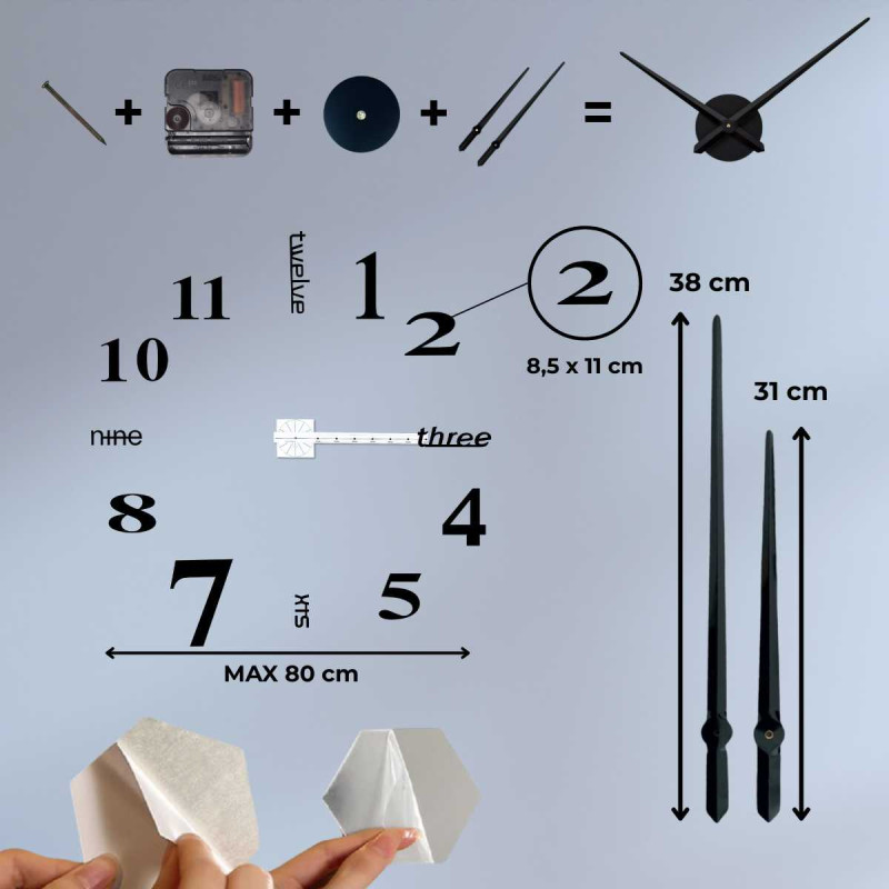 Visualization of the dimensions of the wall clock with detailed size information.