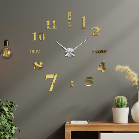 Designer sticker clock with numbers displayed in different font styles.