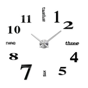 A large clock with the number seven displayed in different font styles. 2