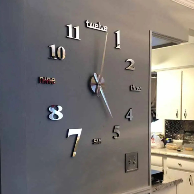 A large clock with the number seven displayed in different font styles.