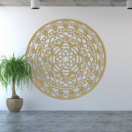 Carved round decoration with elaborate details and delicate symmetry.