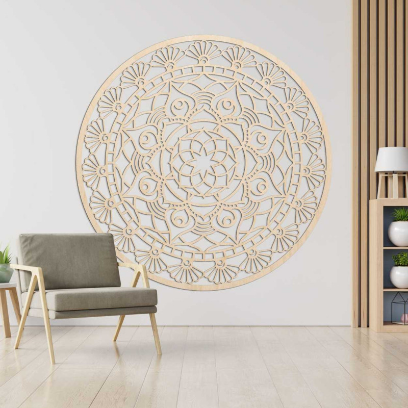 Circular wall decoration with precisely crafted ornaments and a delicate lace structure.