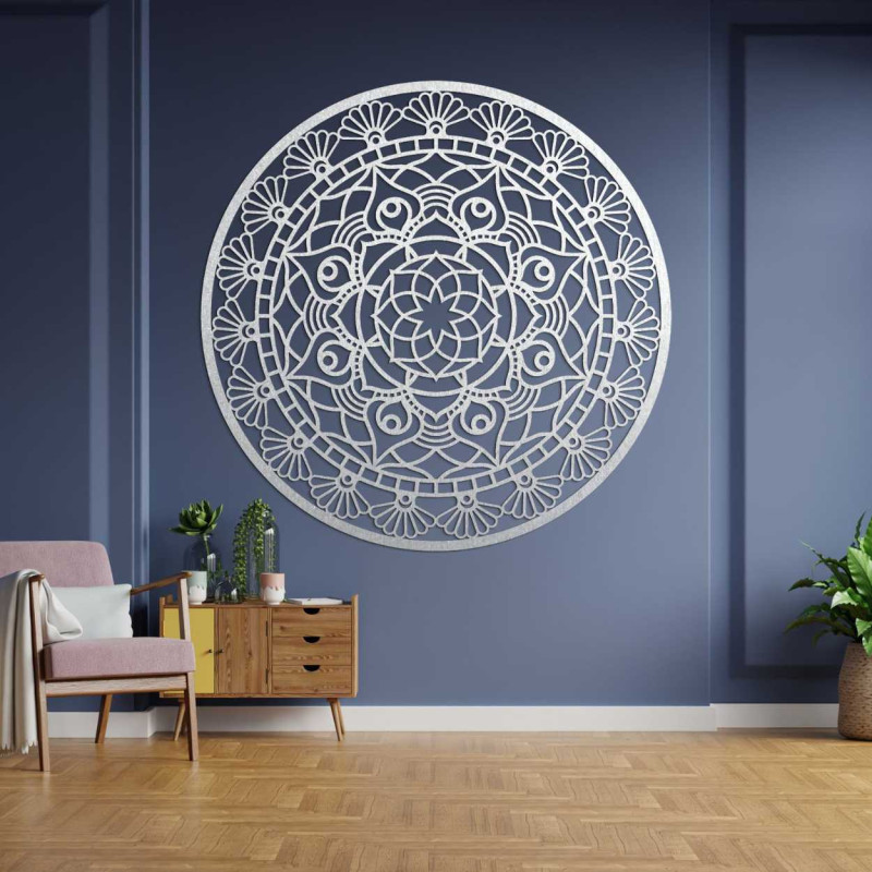 A large round decoration with rich floral and geometric elements combined into one whole.