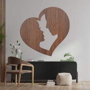 Decoration depicting the silhouette of a man and a woman in profile enclosed in one heart.