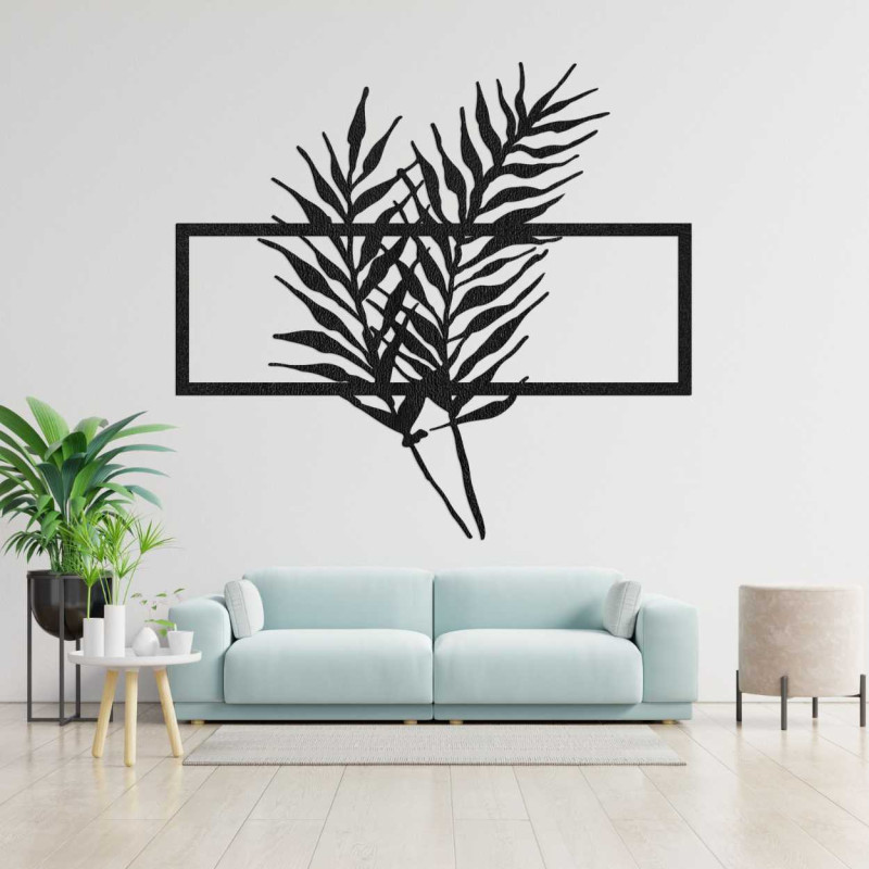 Wooden picture with minimalist leaves in a...