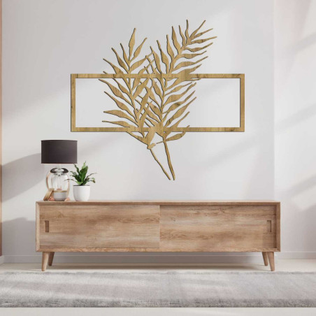 Wooden picture with minimalist leaves in a frame - FERNS