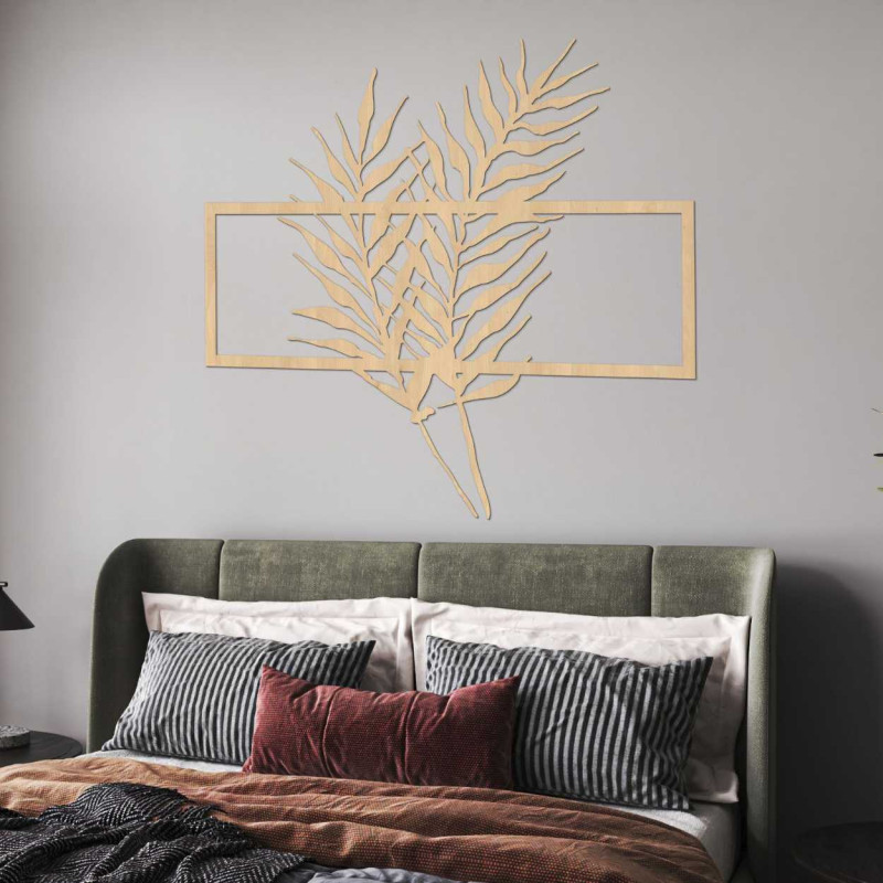 Wooden picture with minimalist leaves in a...