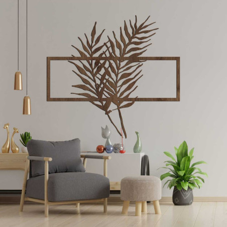 Wooden picture with minimalist leaves in a frame - FERNS