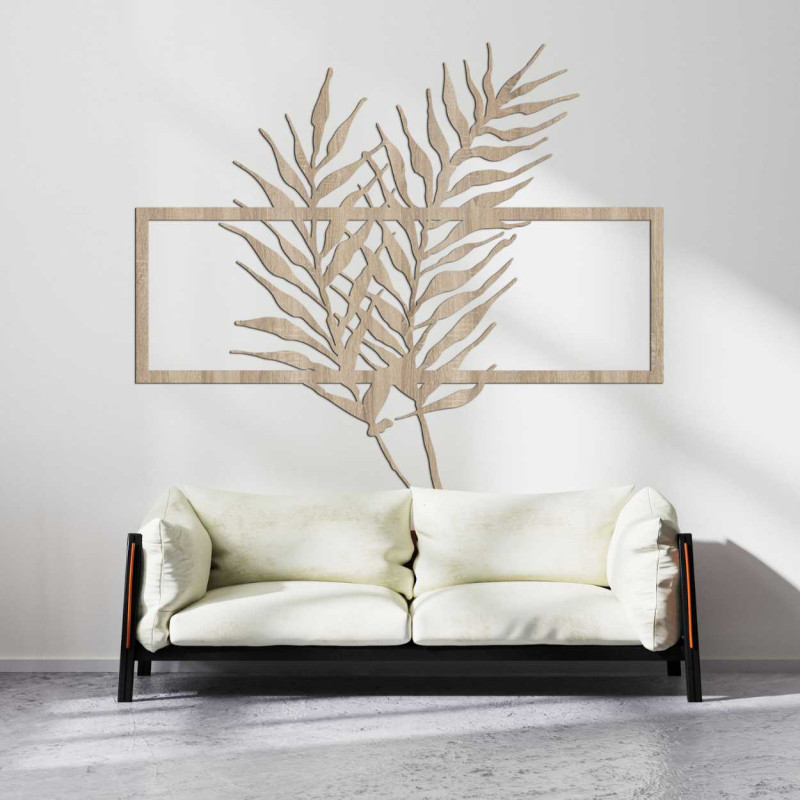 Wooden picture with minimalist leaves in a...