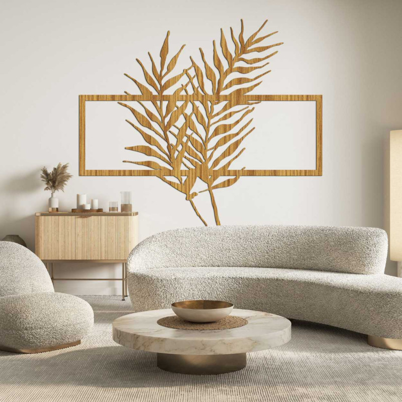 Wooden picture with minimalist leaves in a...
