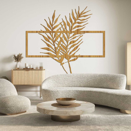 Wooden picture with minimalist leaves in a frame - FERNS