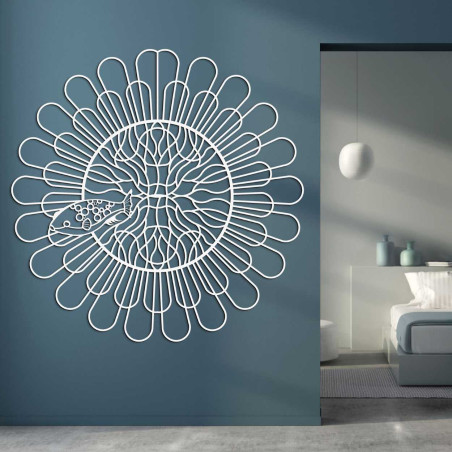A precisely carved wooden wall painting with a natural and symbolic motif.
