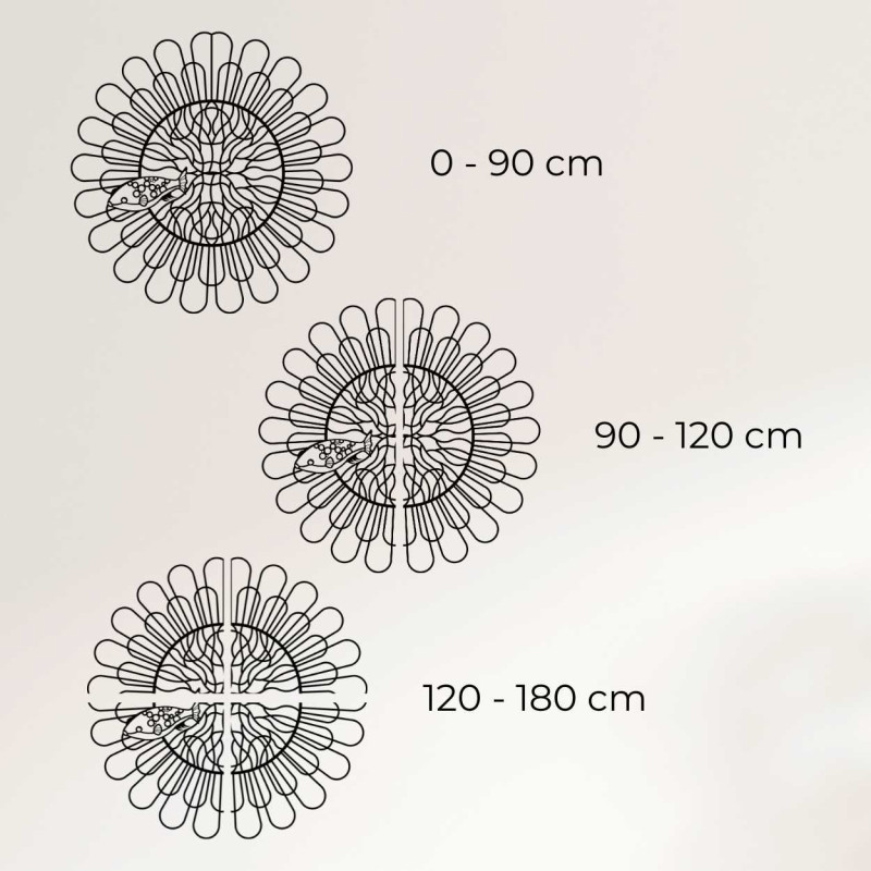 Illustrative image with the dimensions of a circular wall decoration, width and height shown in centimeters.