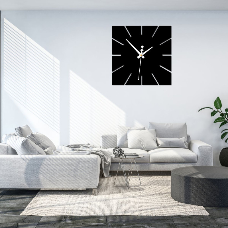 Square wall clock with minimalist design and contrasting elements