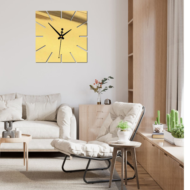 Black wall clock without numbers with a modern design