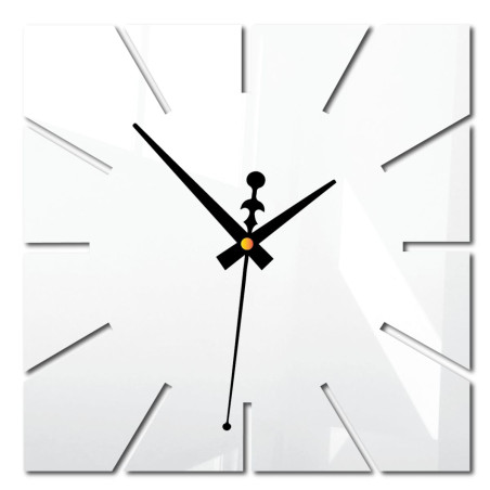 A clock with a geometric layout and distinctive hands