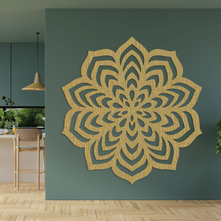 Decoration with a precisely carved geometric pattern resembling a flower.