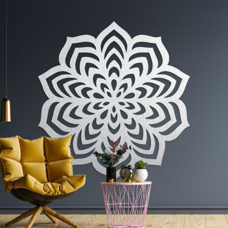 Symmetrical ornament with a layered motif of an unfolding flower.