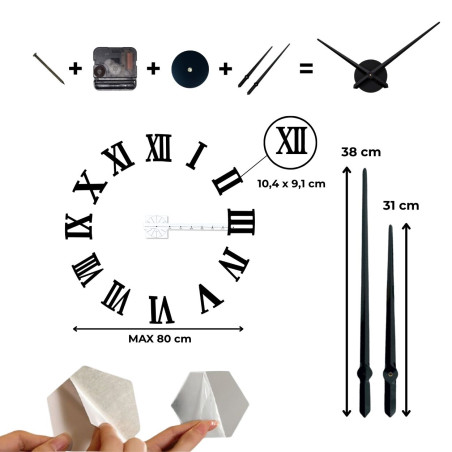 Large adhesive clock that adapts to your wall - circle, ellipse or custom shape.