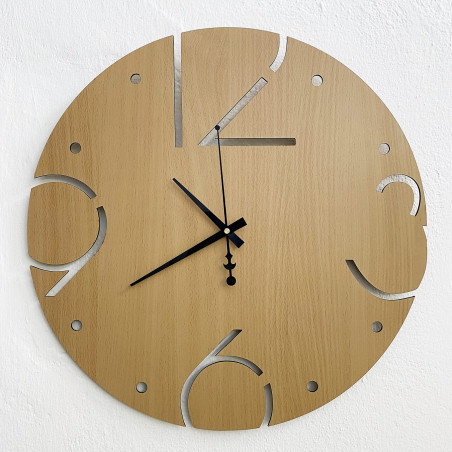 Wooden clock with unique carved numbers - SENSON