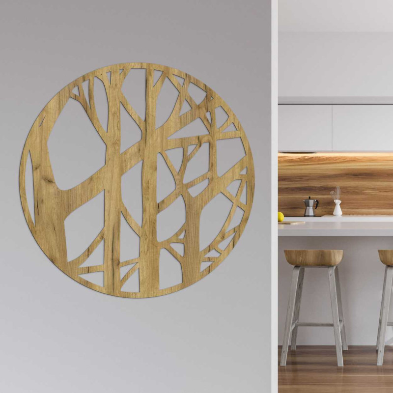 Minimalist decoration with branches in a circular wooden frame
