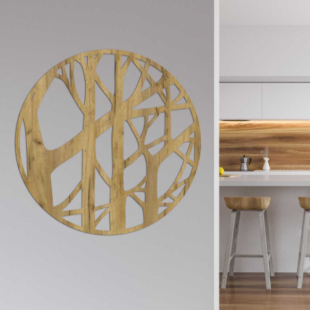 Minimalist decoration with branches in a circular wooden frame