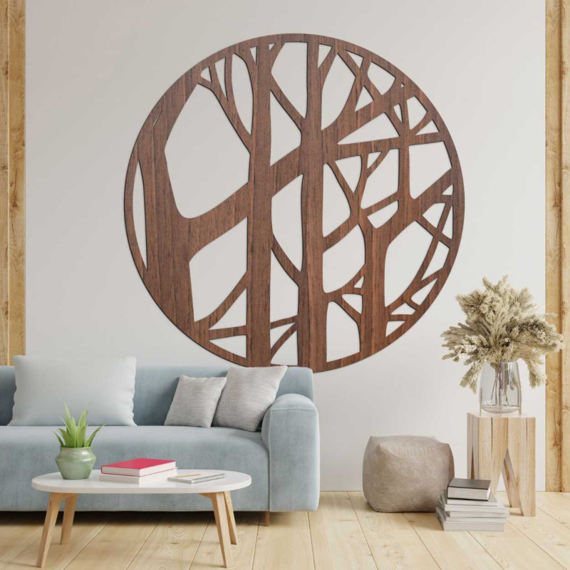 Minimalist decoration with branches in a circular wooden frame
