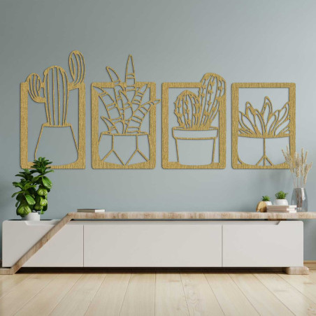 Laser-cut wooden picture of succulents in elegant frames