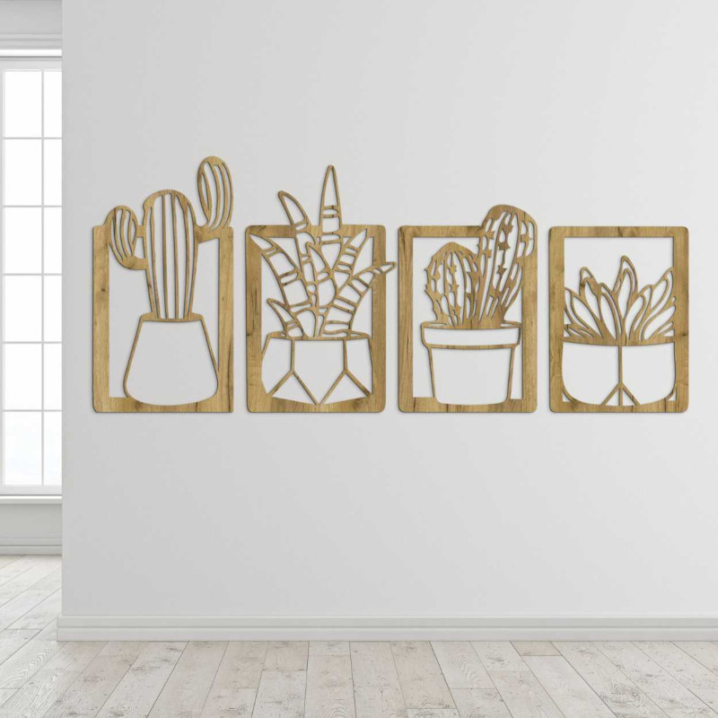 Laser-cut wooden picture of succulents in elegant frames